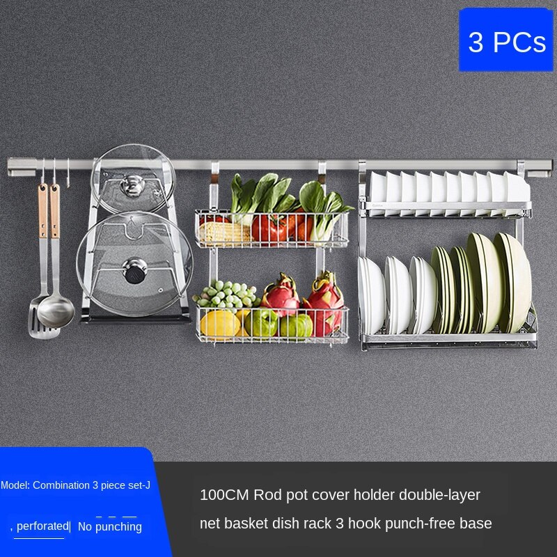 Stainless steel kitchen shelf wall hanging sauce rack hanging rack kitchen counter storage rack