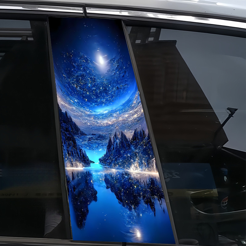 2PC Blue Galaxy en Moonlight Scenic Autosticker Waterdicht Krasbestendig B-stijl Beschermfolie Geschikt voor alle modellen