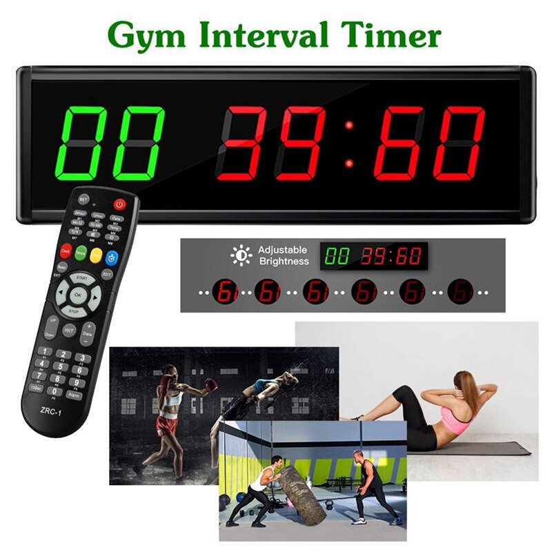 Gym Timer With Remote,LED Interval Timer Count Down/Up Clock Stopwatch For Home Gym Fitness