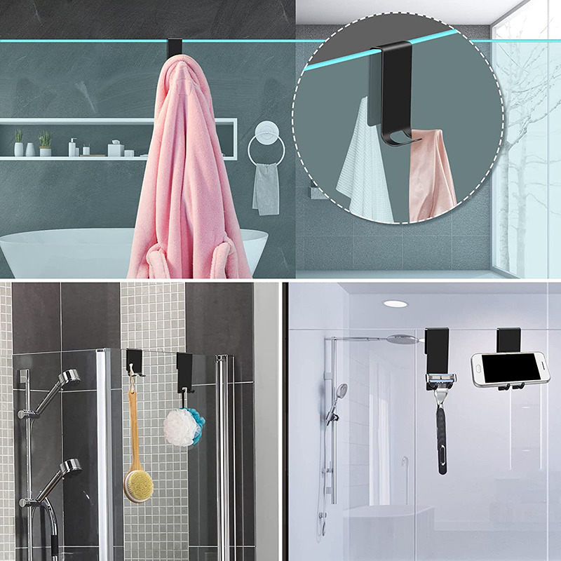 Raclette de douche noire avec crochet, noyau en acier inoxydable, nettoyage de salle de bains en Silicone, écran de fenêtre, essuie-glace de bain, nettoyeur de porte en verre