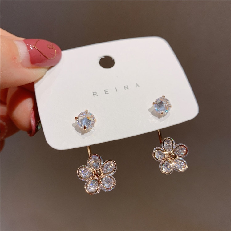 Korea Trendy Rhinestone Flowers Earrings For Women Fashionable Crystal Jewelry Oorbellen