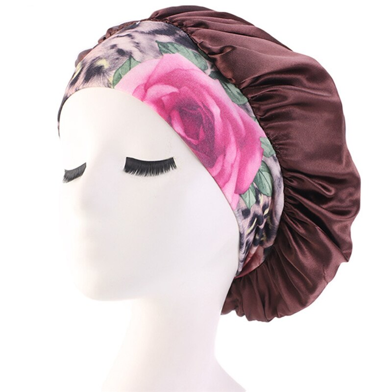 Pañuelo para la cabeza de satén para mujer, gorro para dormir, gorro envolvente para el pelo, diadema, banda ancha, gorros casuales elásticos, sombrero de Color sólido: Coffe