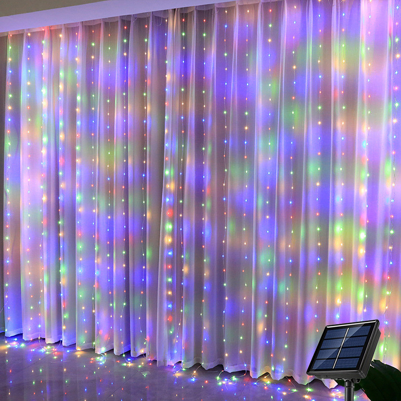 Solar LED Curtain Light Outdoor Garland Solar Fairy String Light Pavilion Garden Party Christmas Decor Copper Wire Lamps: Blue / 6-10W