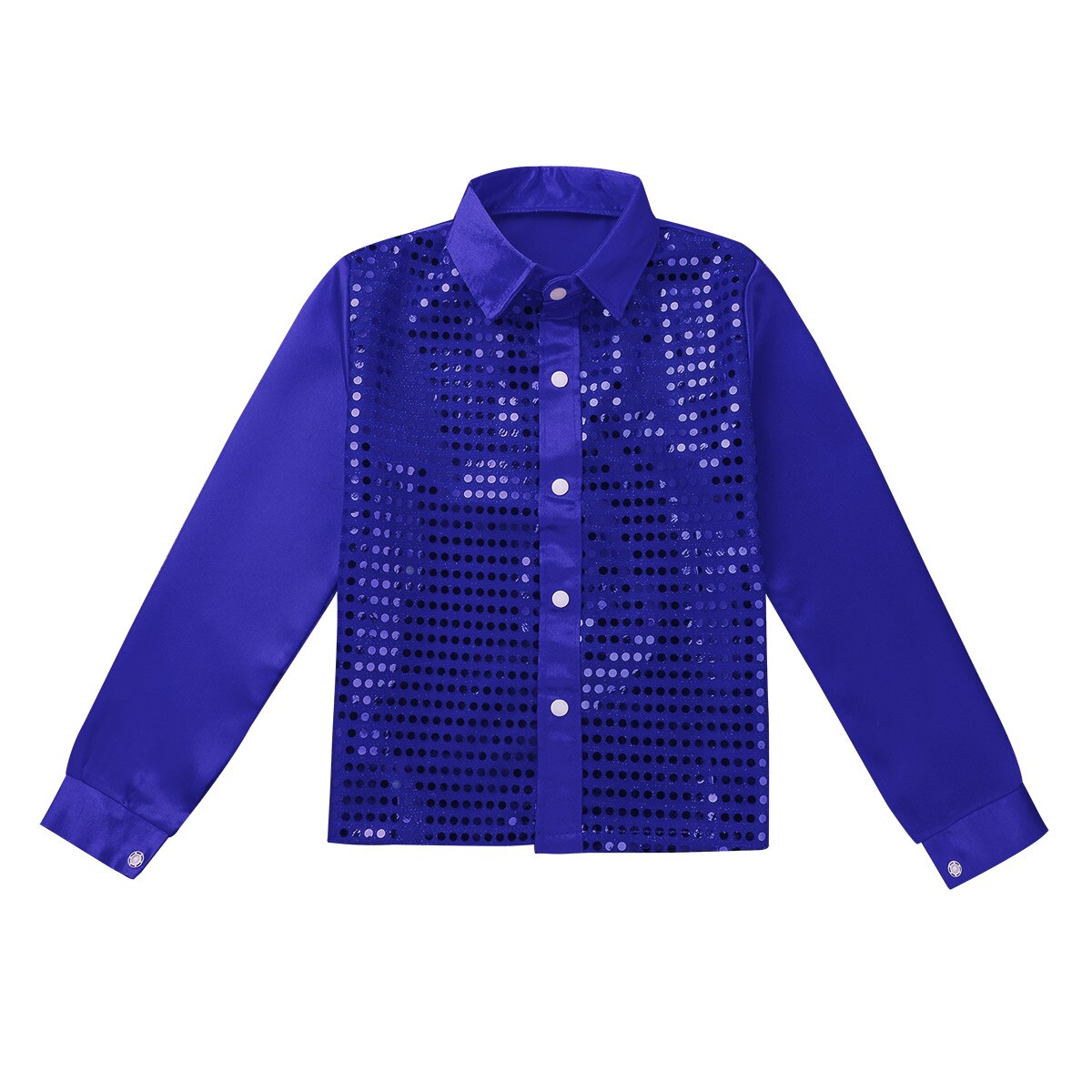 Kinderen Kids Jongens Glittery Lovertjes Lange Mouwen Spread Kraag Shirt Voor Koor Jazz Dance Stage Performance Jongen Dansen Kostuums
