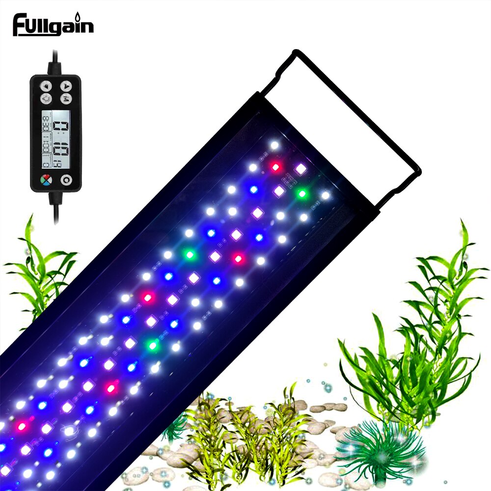 Fullgain 24/7 LCD Aquarium Light Full Spectrum Waterproof Aluminum Alloy Extendable Aqua LED Bar Lightings for Plant Growth