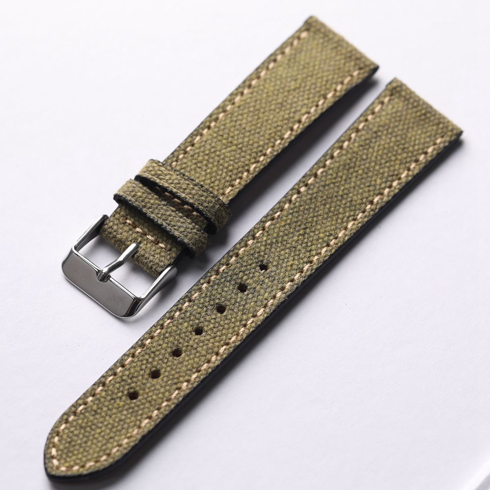 Handgemaakte canvas laminering lederen band 18 19 20 21 22 MM zwart groen vintage heren antieke horlogearmband: BLACK WHITE / 22mm