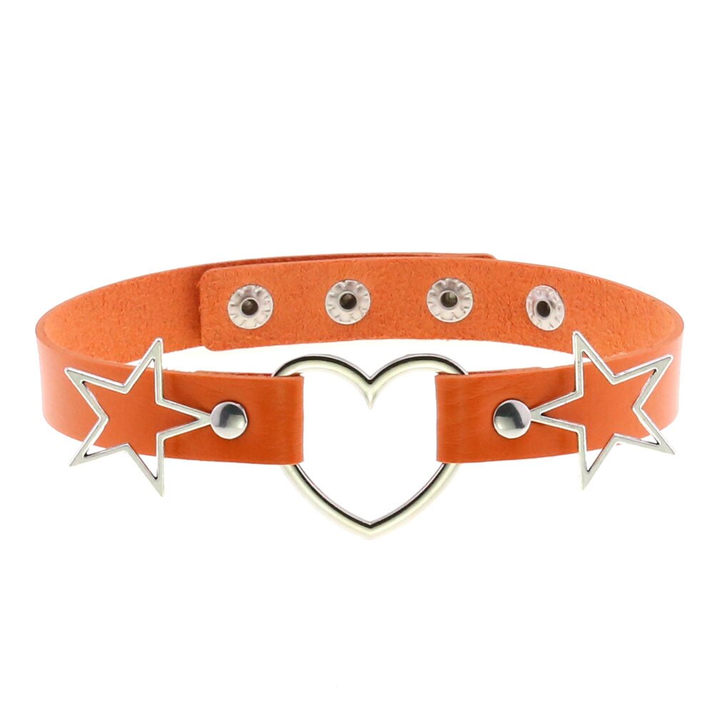 Goth Punk PU Leather Collar Choker Necklaces Women Harajuku Steampunk Rock Star Body Birthday Party Chocker Jewelry: Orange