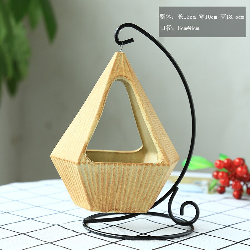 Juego de soportes colgante de madera para decoración de pared, macetas colgantes de interior, jarrón geométrico, contenedor de plantas carnosas con soporte de Metal: 2