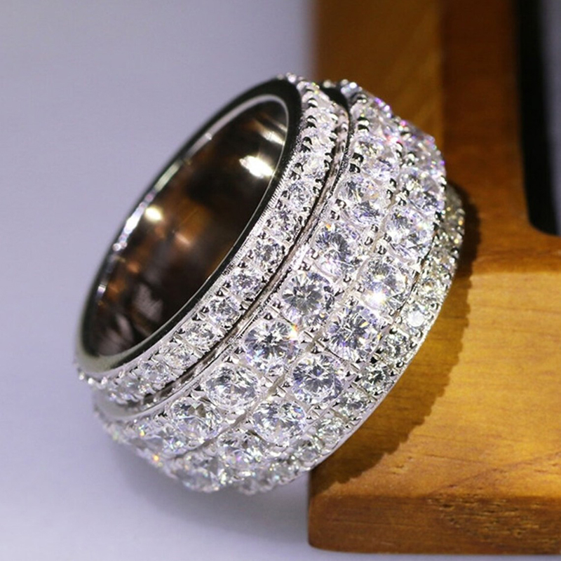 Huitan Full Bling Iced Out Cubic Zirconia Wide Ring for Women Round Band Silver Color Gorgeous Female Accessory Wedding Jewelry: 6