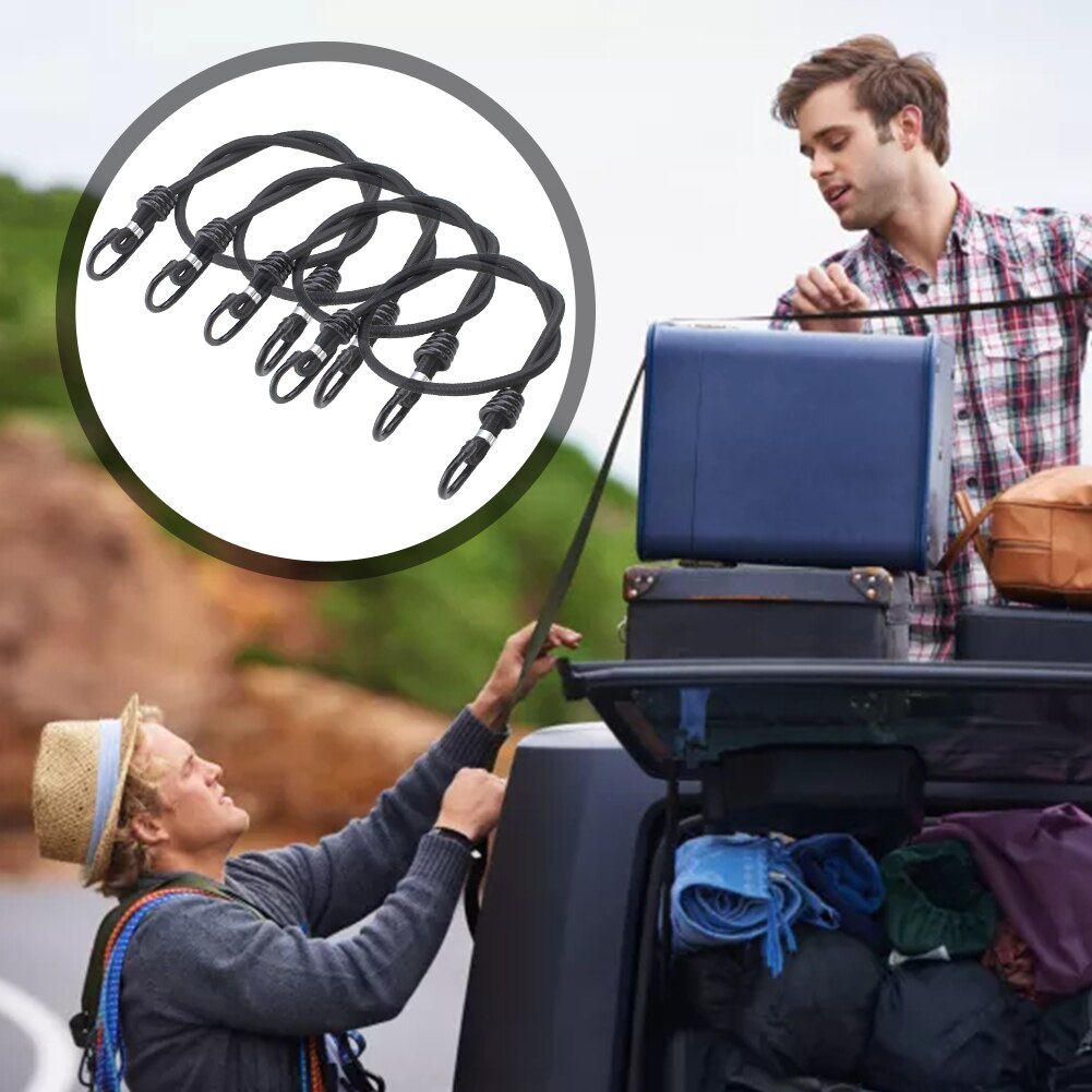 Cuerda elástica de 4 piezas con ganchos para acampar al aire libre, cuerda elástica fija, corbatas para tienda de equipaje