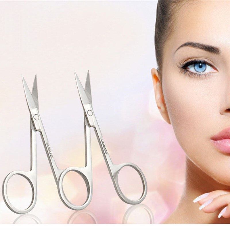 Tijera de maquillaje de acero inoxidable para cejas, pestañas, pelo de nariz, tijera afilada, Punta curva, pequeña, 1 pieza