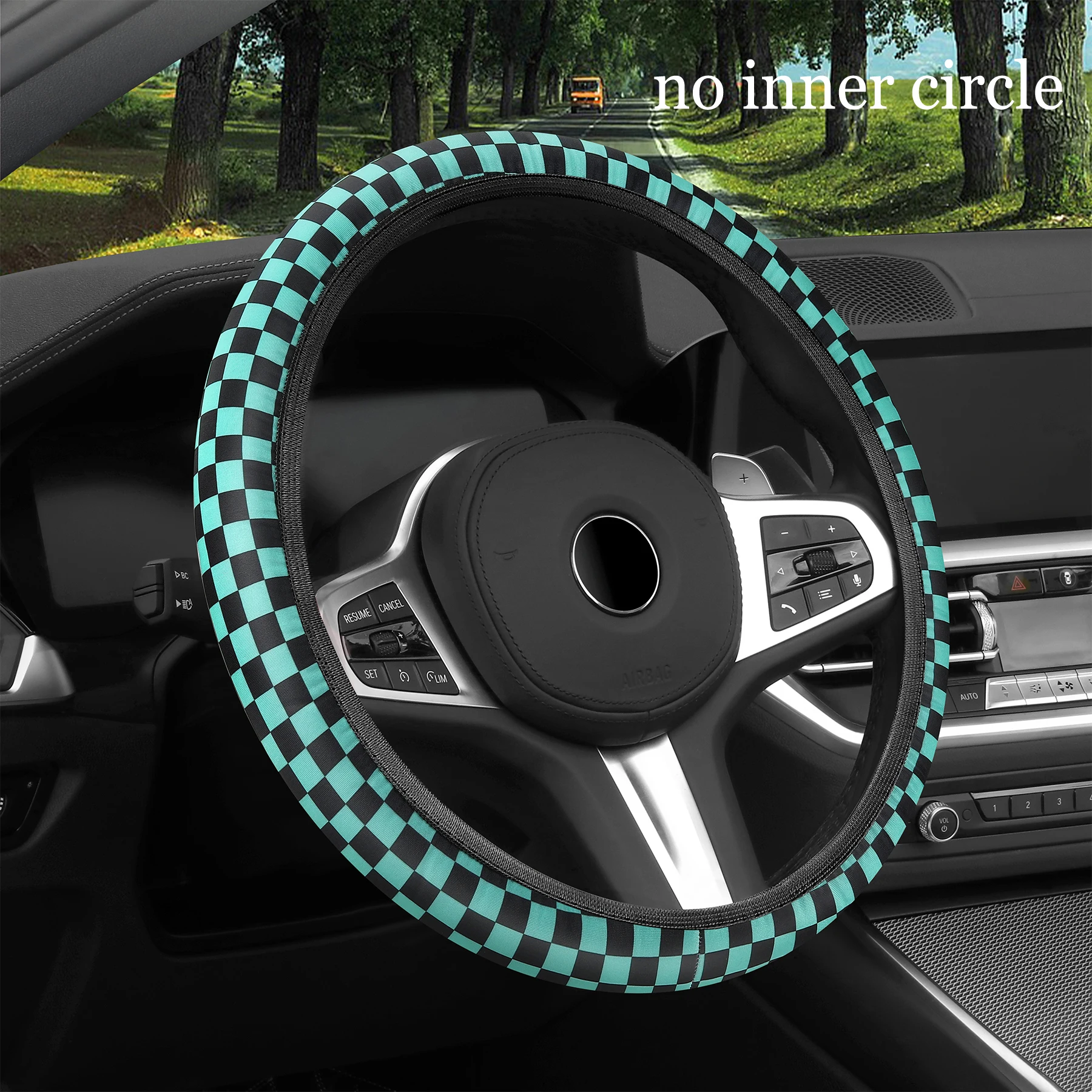 car steering wheel cover checkerboard without inner ring lattice elastic breathable non-slip handlebar cover: light green