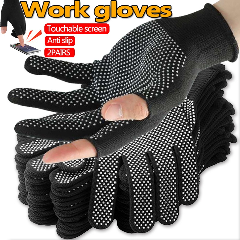 Guantes sin dedos, manoplas de trabajo de nailon antideslizantes para pantalla deslizante, guantes deportivos para conducir en bicicleta al aire libre, hombres y mujeres, blanco y negro