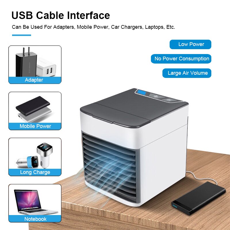 Ménage Mini climatiseur USB personnel refroidisseur d'espace Portable 7 couleurs LED refroidisseur d'air LCD affichage numérique ventilateur de bureau