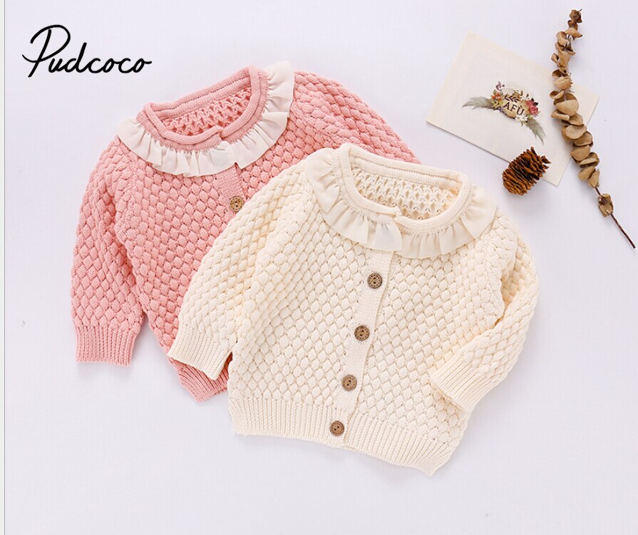 Manteau pull classique à col rond pour bébé fille, vêtement de printemps à fermeture côtelée à simple boutonnage et à volants