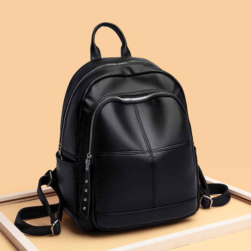 Zwart Lederen Rugzakken Voor Vrouwen Grote Capaciteit School Rugzak Tienermeisje Boek Tas Effen Kleur Reizen Backbag Sac Een dos