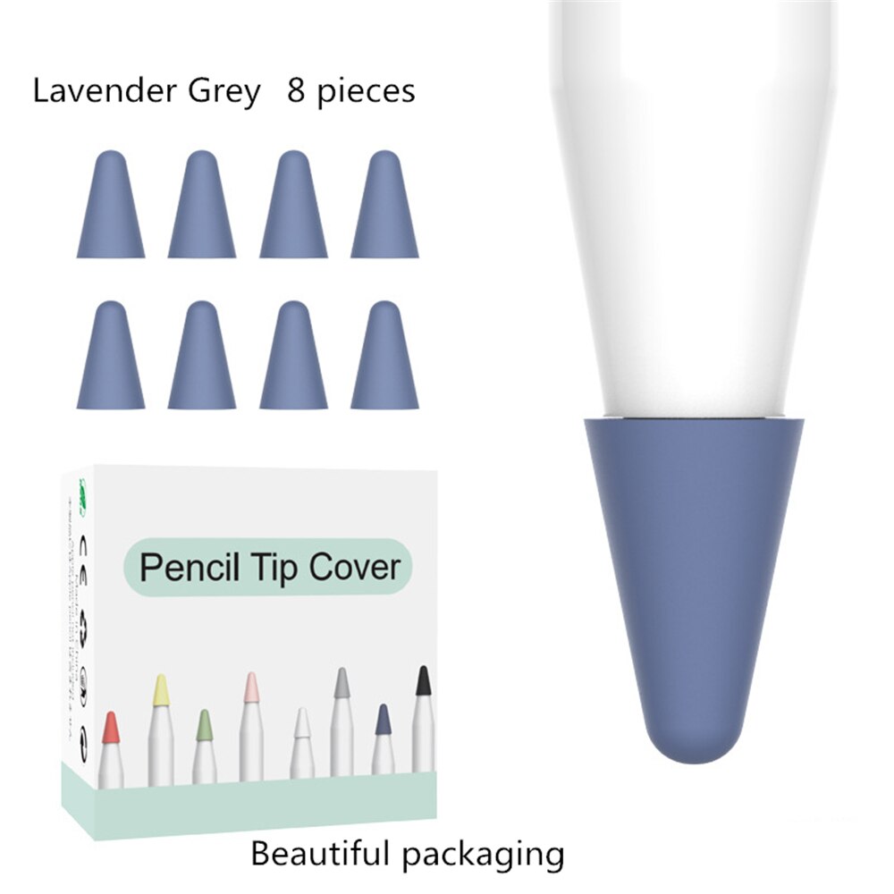 8Pcs/Lot For Apple Pencil 1 2 Tablet Stylus Touch Pen Nib Case Soft Silicone Protective Case For Apple Pen Case Touch Cover: Lavender gray