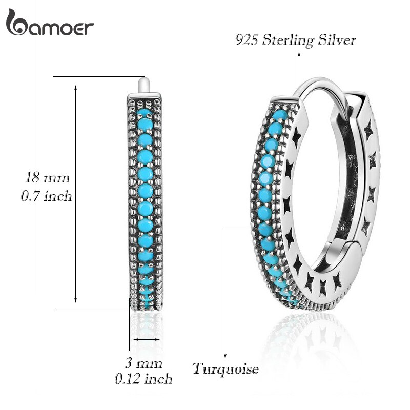 Bamoer Echt 925 Sterling Silver Star Oorringen Voor Vrouwen Geometrische Zilver Turquoise Oorbellen Sieraden