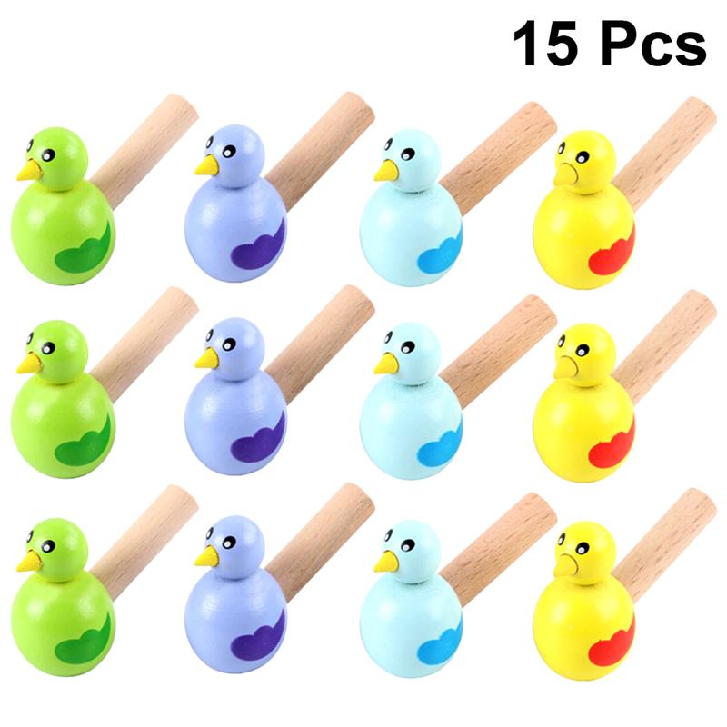 15Pcs Houten Vogel Fluitjes Cartoon Fluitje Vogel Vorm Speelgoed Kids Fluitje Educatief Voor Kinderen (Willekeurige Kleur)