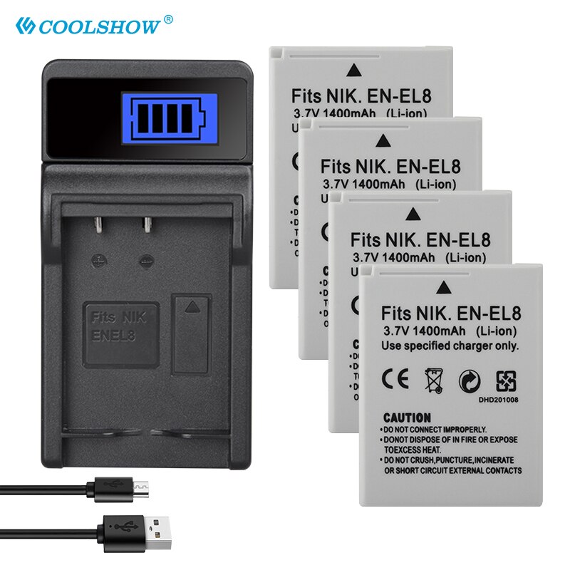 EN EL8 ENEL8 Camera Battery for Nikon COOLPIX P1 P2 L1 L2 S1 S2 S3 S4 S5 S6 S7 S7C S8 S9 S51 S50 S52 EN-EL8 1400mAh Batteries