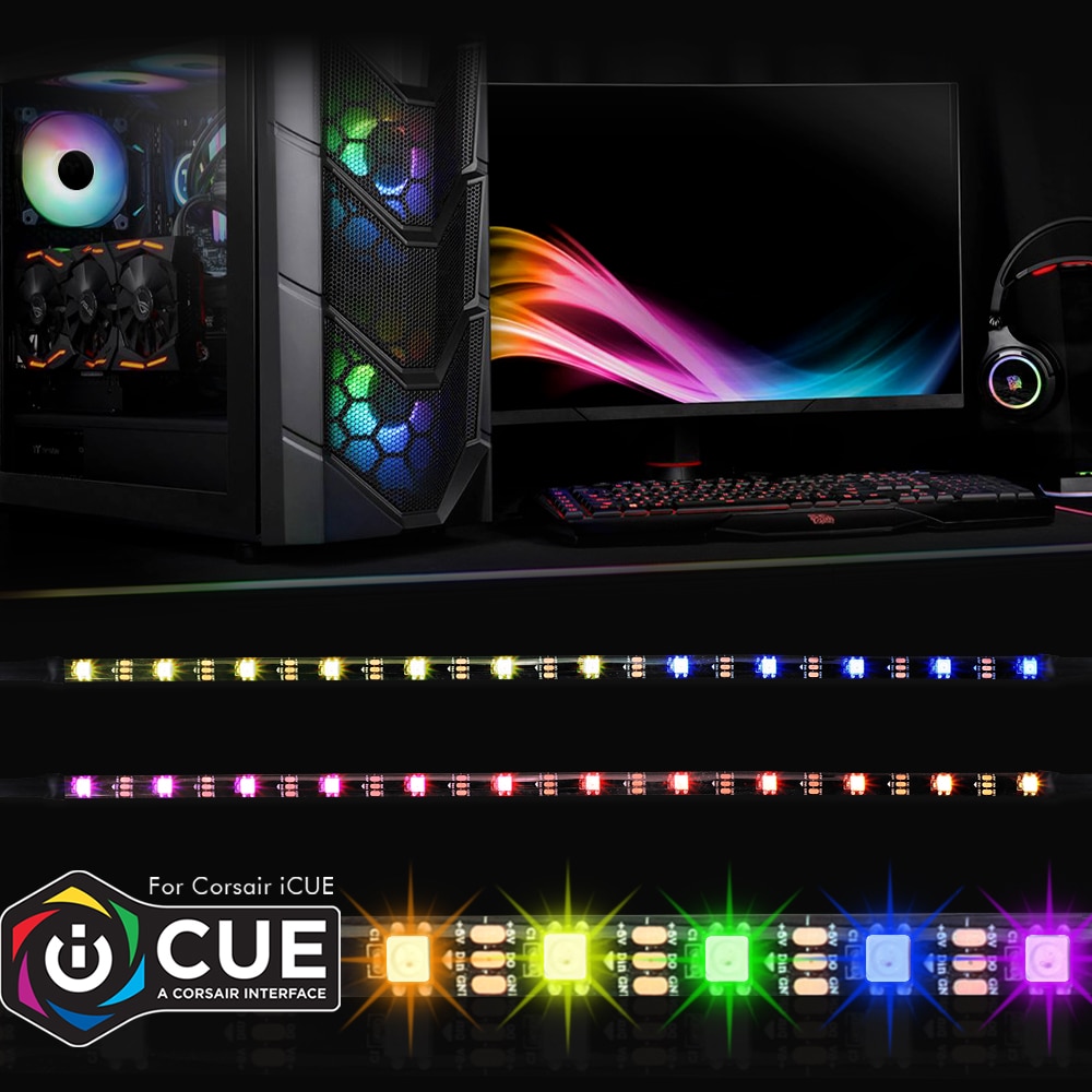 40cm Addressable WS2812b Digital LED Strip Rainbow RGB LED Lighting Kit for PC Computer Case Decor, for iCUE a CORSAIR Interface