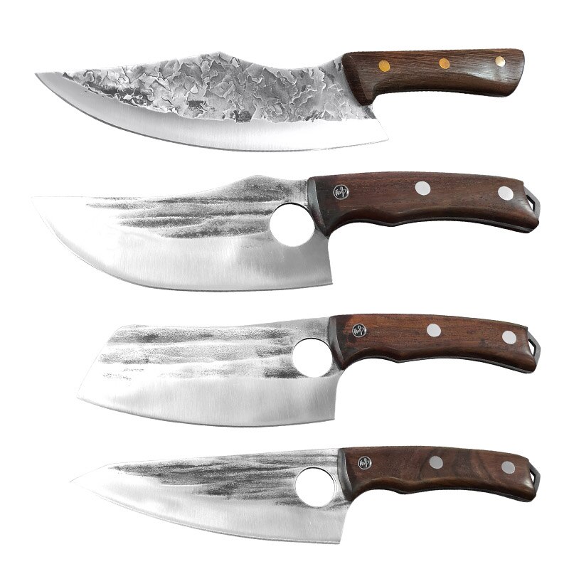 Kitchen Knife High Carbon Steel Butcher Meat Chopping Cleaver Knives Wenge Wood Handle Handmade Forged Chinese Chef Knife: 4pcs-set