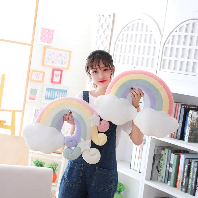 1 pc ins fargerik plysj lucky cloud raibow moon star puter dun bomull fylt dekor plysj pute pute for sofa stol