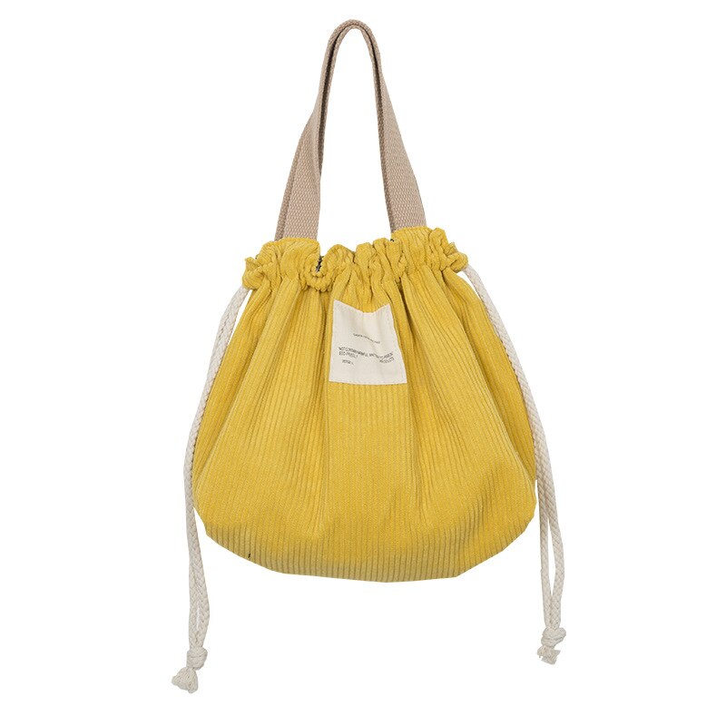Trekkoord Corduroy Draagbare Lunch Tas Japanse Lunchbox Tas Effen Kleur Vrouwen Kleine Tote Handtas Picknick Voedsel Zakken: Yellow