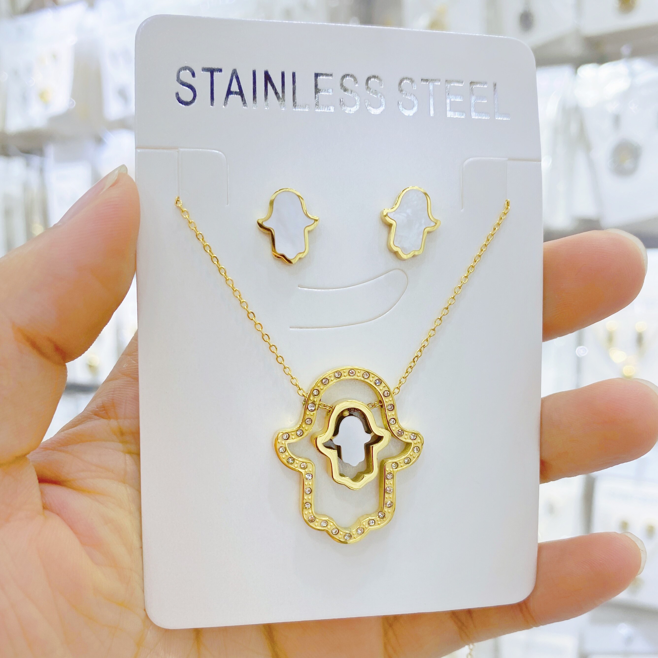 Top hamsa hånd tyrkiet onde øje kæde halskæde smykker naturlig skal rhinestone palm halskæde til kvinder