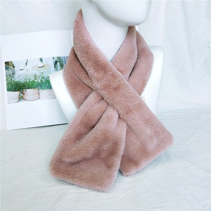 Écharpe d'hiver en fausse fourrure douce et confortable, cache-cou épais, peluche chaude, écharpe croisée, col châle, écharpe bavoir de couleur unie: Rose foncé