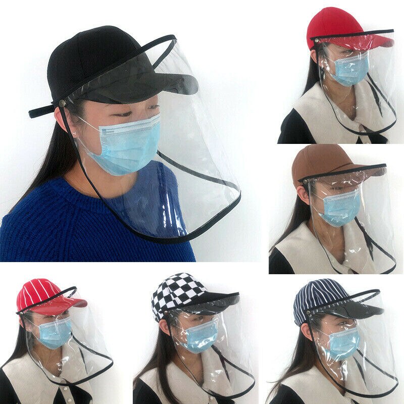 Peaked Hat w/ Protective Clear Shield Outdoor Saliva-proof Dust-proof Sun Visor Cap+Protective Clear Masks Face Shield Outdoor