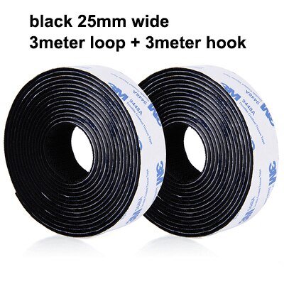 3Meter 16-100Mm Zelfklevende Klittenbandsluiting Tape Nylon Sticker Haak Lus Strips Fastener Met lijm Diy Accessoires: Black 25mm