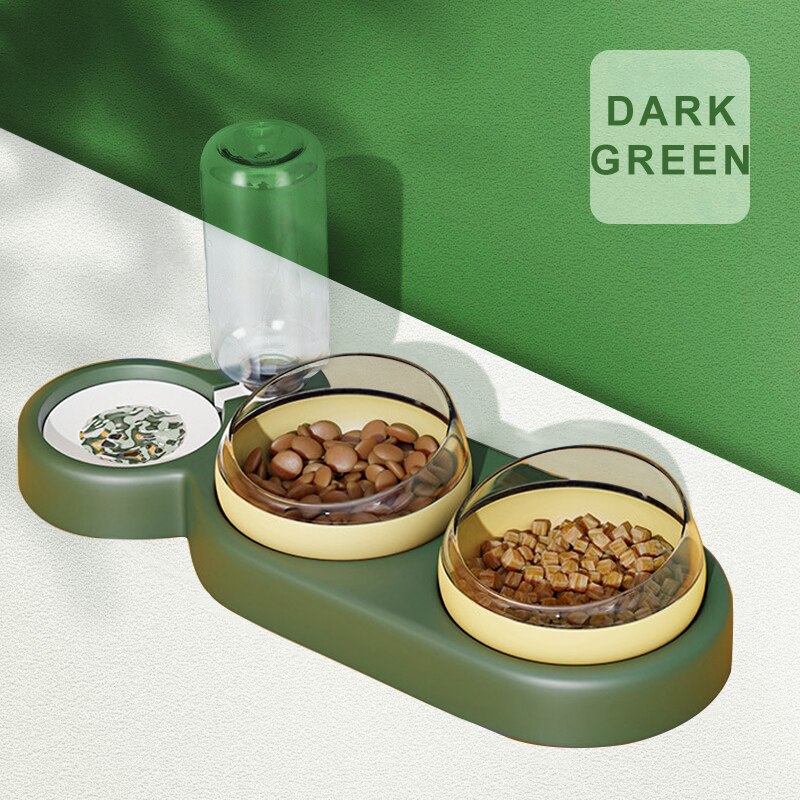 Ciotola automatica per animali domestici per gatti canna mangiatoia per alimenti per gatti ciotola e bevitore con fontana contenitore per alimenti supporto per ciotola per cani accessori per gatti: buio verde