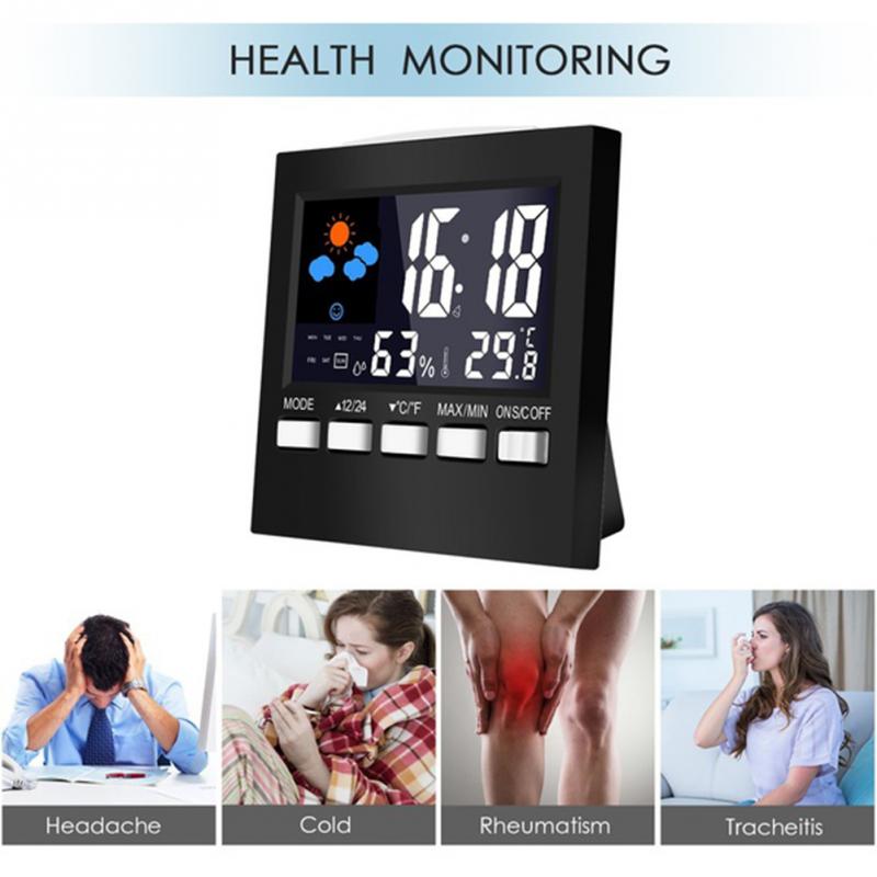 Digital Weather Forecast Station Alarm Clock Kids LCD Screen Temperature Humidity Backlight Monitor Snooze Function Alarm Clocks
