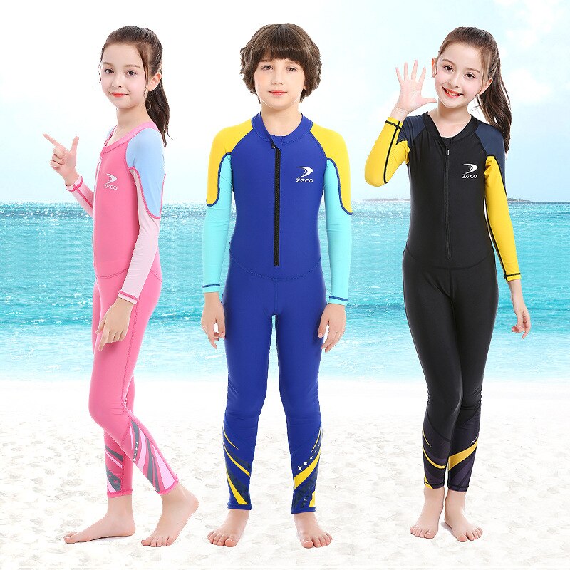 Kids Quick-Dry Nylon Keep Warm One-piece Long Sleeves UV Protection Swimwear RashGuard Girl Boy Scuba Neoprene WetSuit DivngSuit