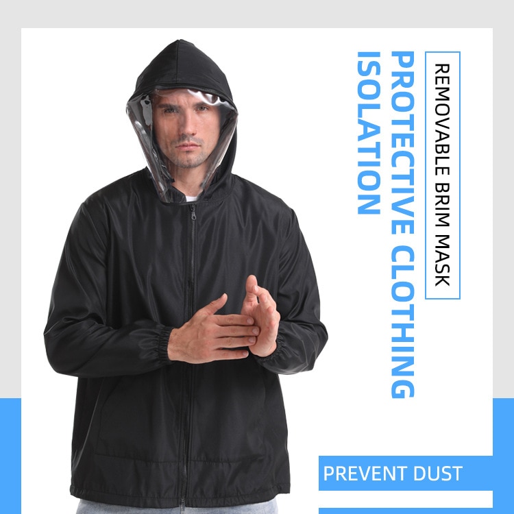 Traje de aislamiento Unisex, ropa aislante antipolvo y antigotas reutilizable, chaqueta protectora antivirus con máscara, protección facial completa