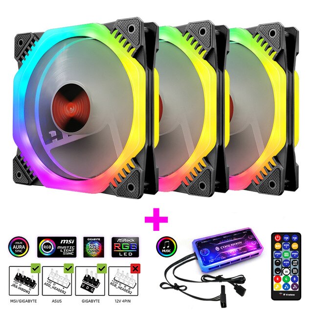 ARK II 120mm RGB fan computer case cooling fan with LED 5V lighting fan: 3 fan and controller