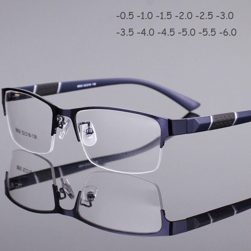 Geschäft Myopie Brille Halb Metall Rahmen Kurzsichtig Gläser unisex Myopie Harz Klar Spiegel 0-0,5-1-1,5 -2-2,5-5-5,5-6