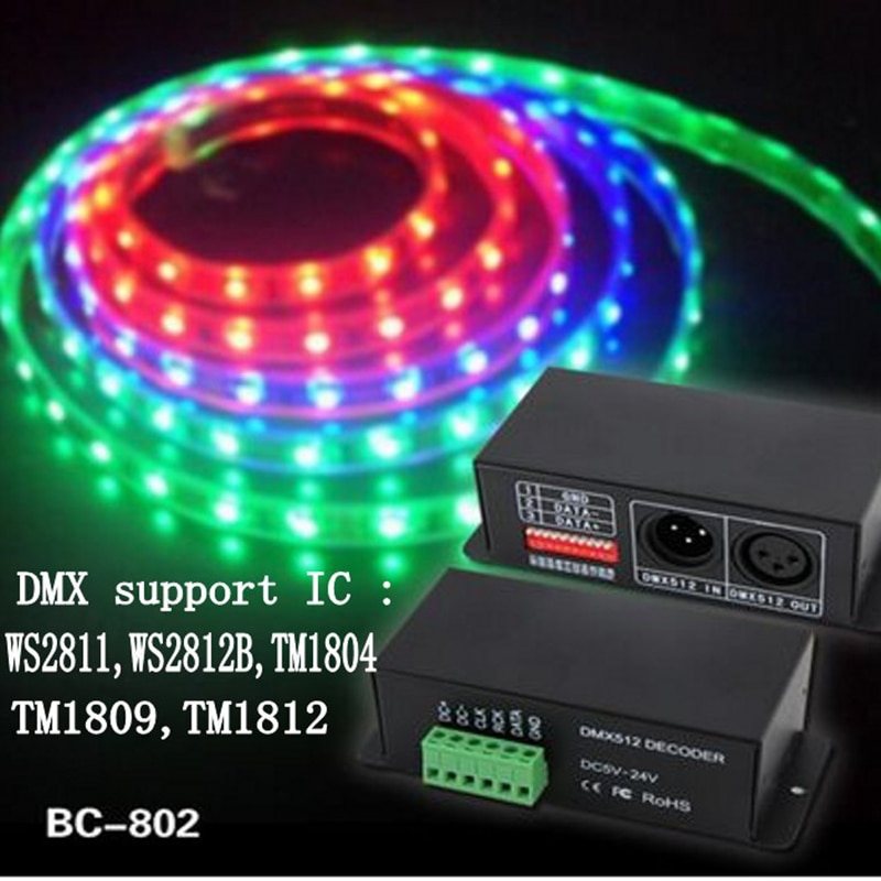 LED WS2811, WS2812B, TM1804, TM1809, TM1812 WS2812B DMX DECODER Decoder led pixel DMX512 Controller DC5V-24V, BC-802-1809