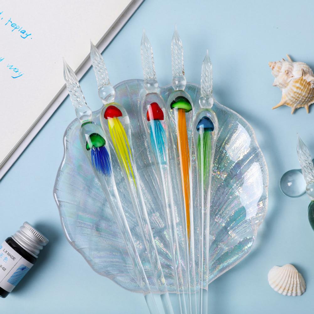 1 Set Dip Pen Beautiful Ergonomic Handle Jellyfish Pattern Drawing Calligraphy Glass Pen Kit for