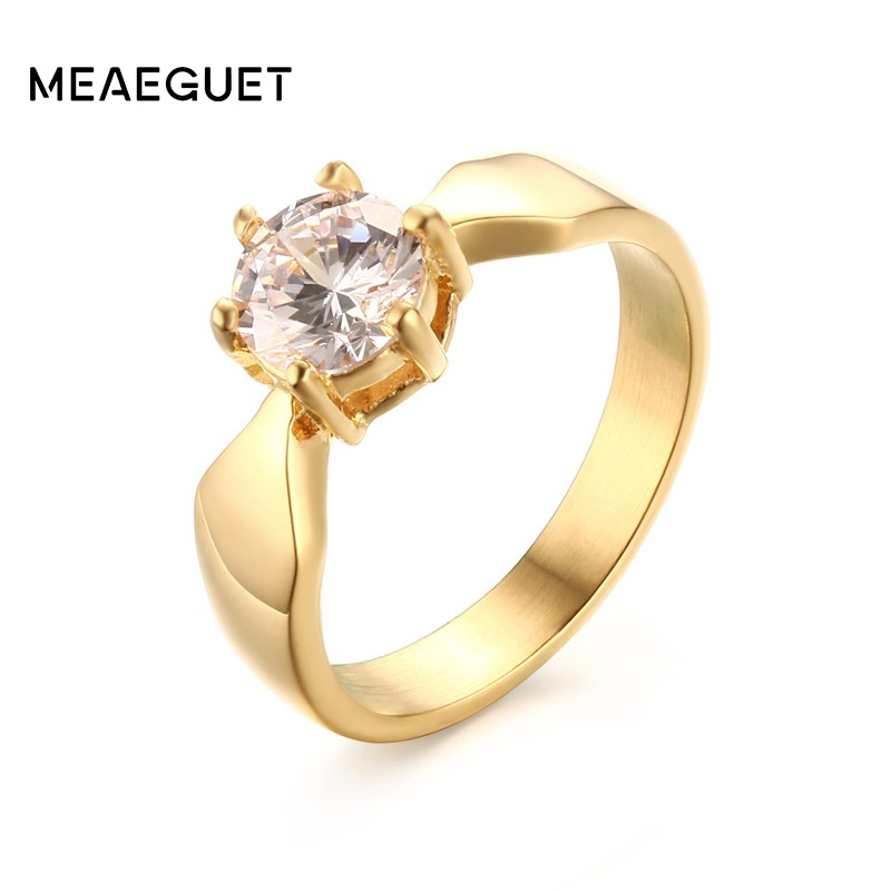 Meaeguet Dames Griffenzetting Cz Engagement Rings Wedding Bands Voor Vrouwen Goud Kleur