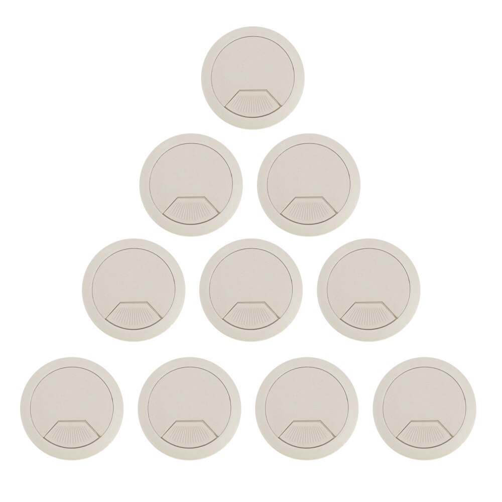 10pcs Office PC Computer Desk Grommet Cable Hole Cover 50mm Diameter (Grey white): As Shown