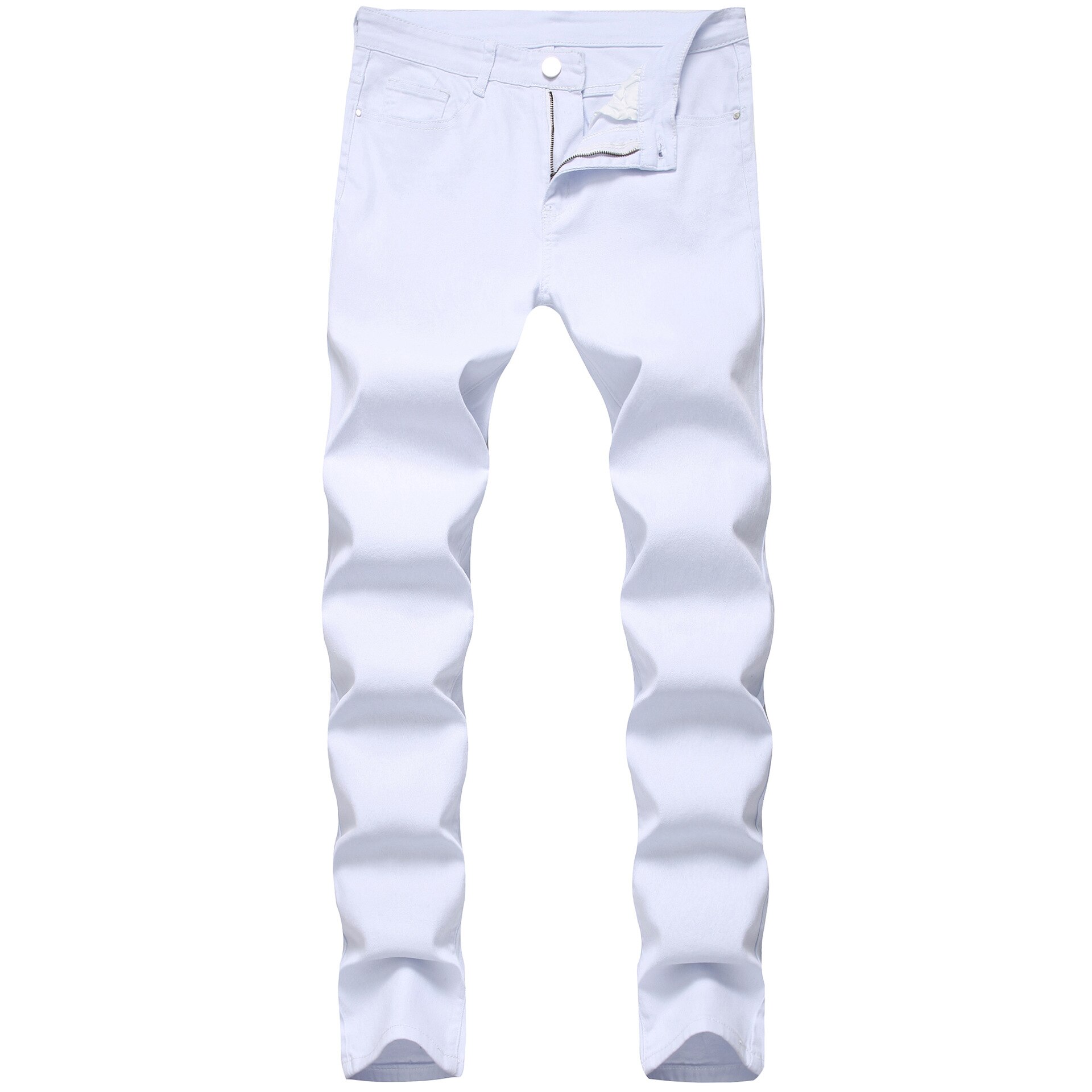Solide Weiß Zerrissene Jeans Männer Klassische Retro Mens Dünne Jeans Elastische Denim Hosen Hosen Casual Slim Fit Bleistift hose: White Jeans / 28