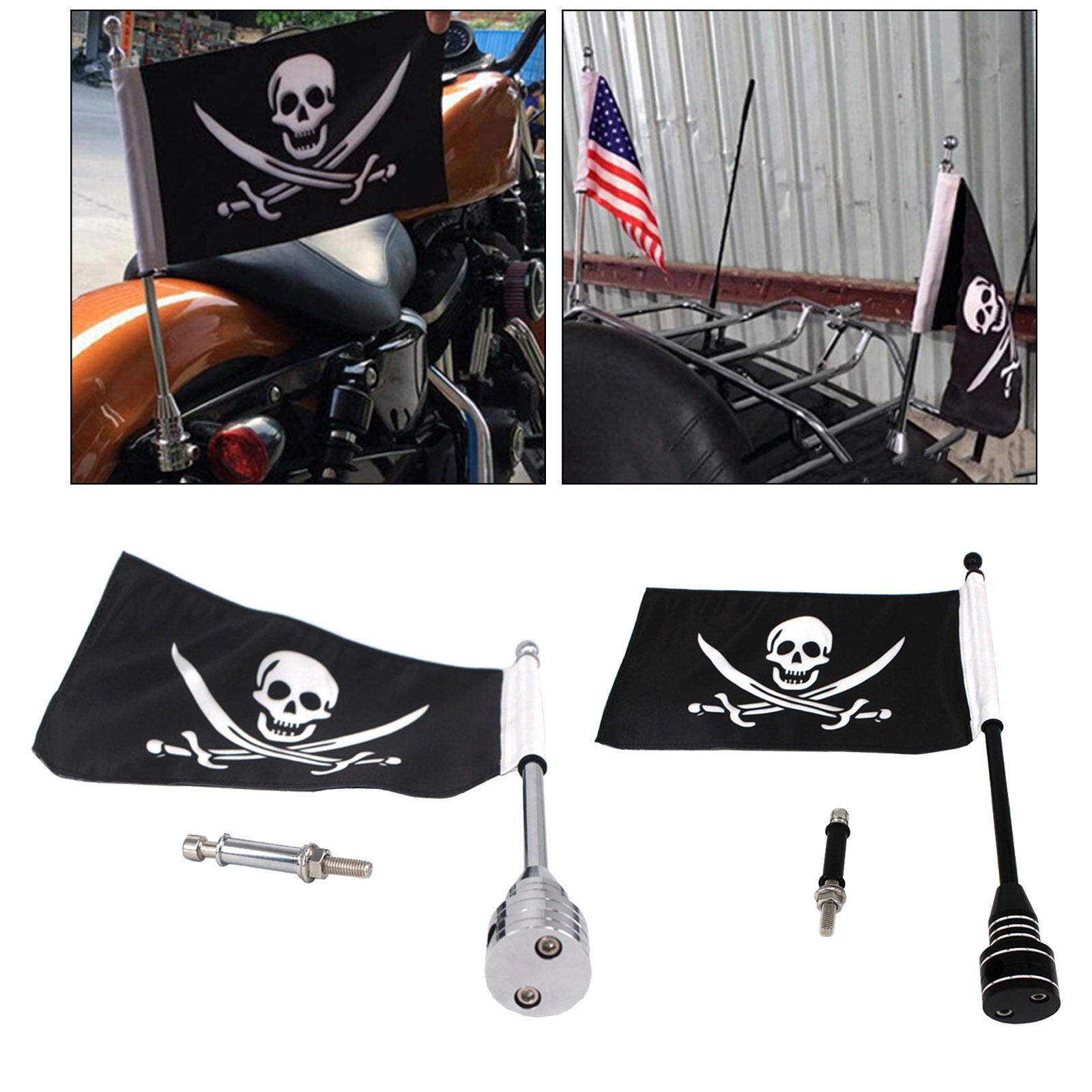 Motorcycle Flag Pole Universal Fit For Harley Pour 1200 1997