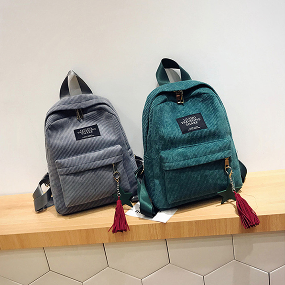 High Student Women's Canvas Tassel School Bags Travel Backpack Bag Solid Backpack School Bags For Teenage College Large #S11