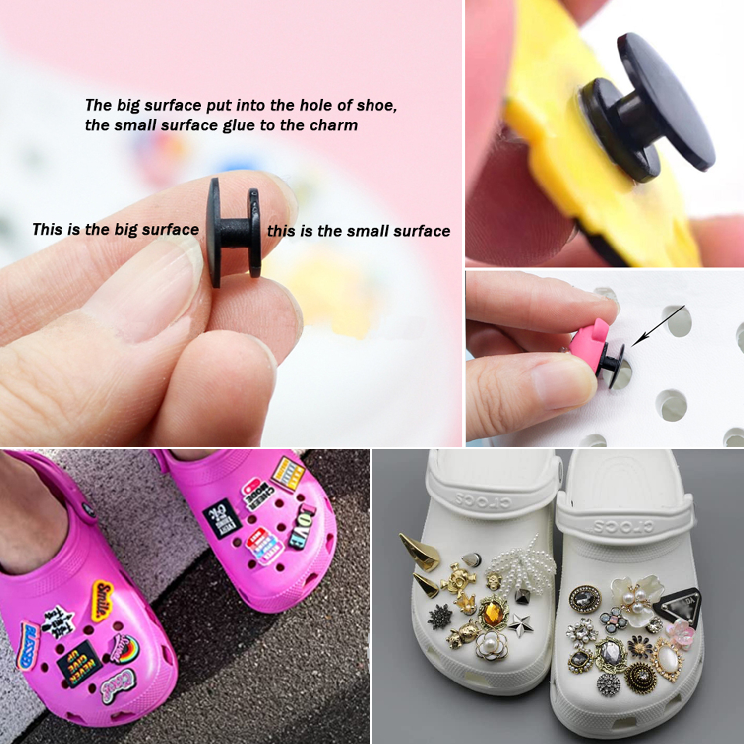 Lote de 50-100 unidades de botones de plástico con hebilla negra para zapatos planos y pulseras, dijes, manualidades, costura, accesorios de verano para niños