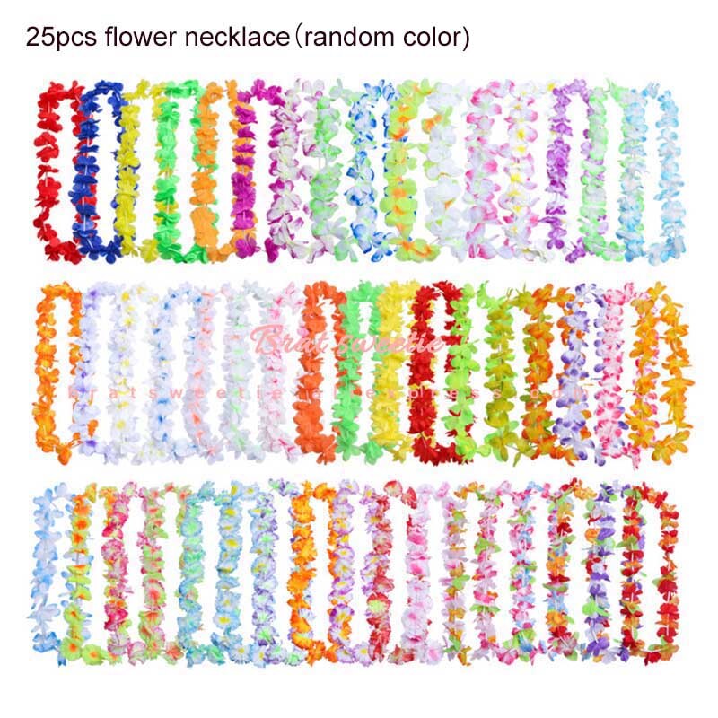 Hawaii fest aloha hawaiianskt halsband klänning bord kjol leis krans flamingo flickor födelsedagsfest dekorationer tillbehör: 25pc blommor lei