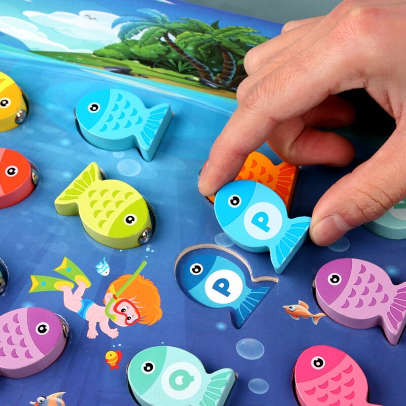 Giocattoli di legno gioco di pesca magnetico Puzzle per bambini aiuti didattici giocattoli educativi precoci per bambini regali per ragazze