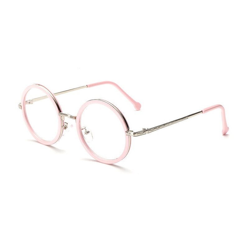 Women Round Reading Glasses Metal Frame Glasses Plain Mirror Male Female Reading Glass: pink