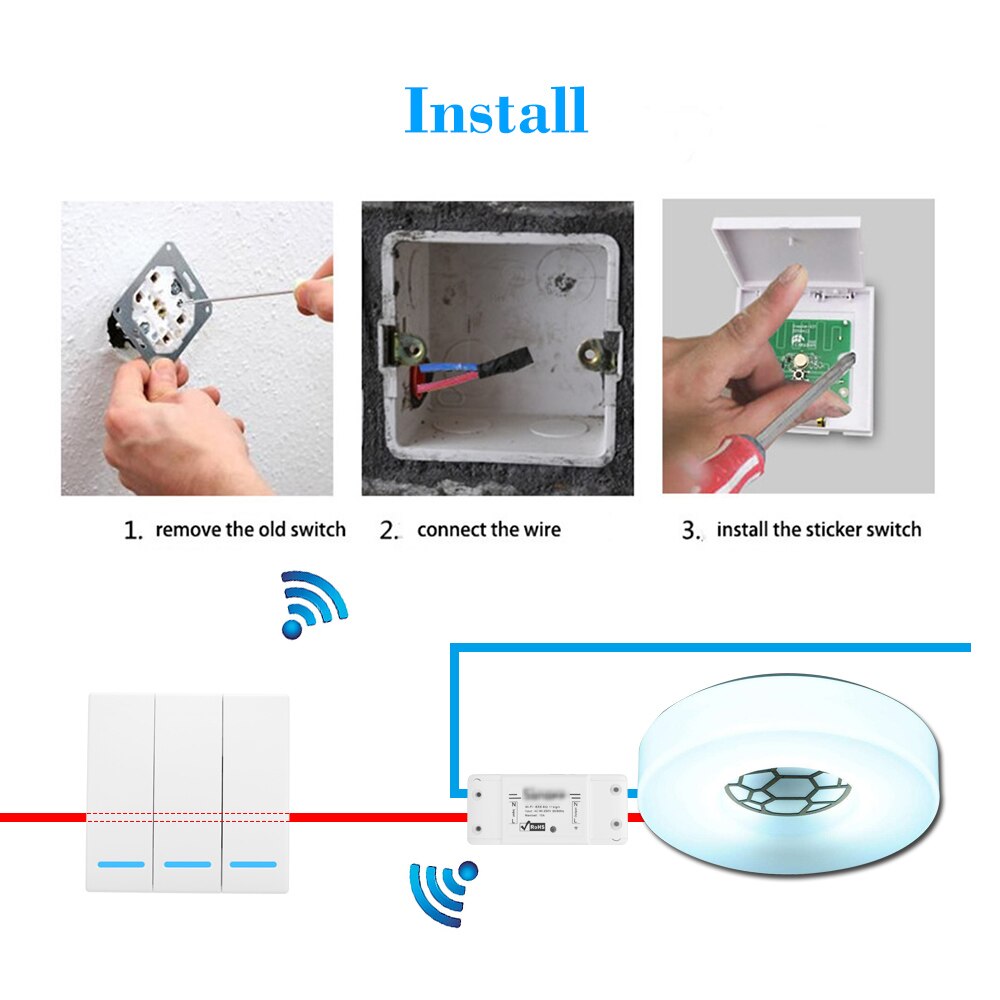 Interrupteur de lumière murale télécommande 3/2/1 Gang 86 Type panneau de commutation 433MHz sans fil APP RF télécommande émetteur